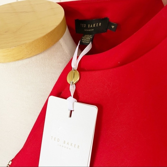 NWT Ted Baker Red Peplum Zip Front Career Dress Size 12 - Picture 8 of 11